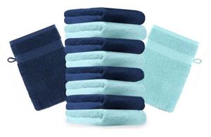 Betz Waschhandschuh »10 Stück Waschhandschuhe Premium 100% Baumwolle Waschlappen Set 16x21 cm Farbe dunkelblau und türkis« (10-tlg)