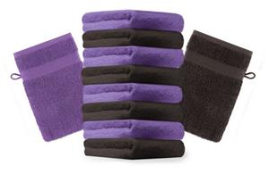 Betz Waschhandschuh »10 Stück Waschhandschuhe Premium 100% Baumwolle Waschlappen Set 16x21 cm Farbe dunkelbraun und lila« (10-tlg)