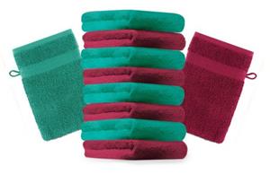 Betz Waschhandschuh »10 Stück Waschhandschuhe Premium 100% Baumwolle Waschlappen Set 16x21 cm Farbe dunkelrot und smaragdgrün« (10-tlg)