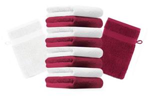 Betz Waschhandschuh »10 Stück Waschhandschuhe Premium 100% Baumwolle Waschlappen Set 16x21 cm Farbe dunkelrot und weiß« (10-tlg)