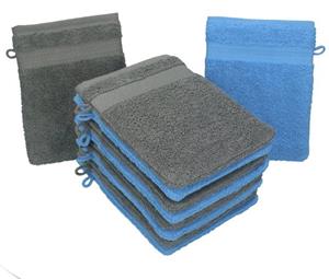 Betz Waschhandschuh »10 Stück Waschhandschuhe Premium 100% Baumwolle Waschlappen Set 16x21 cm Farbe hellblau und anthrazit« (10-tlg)