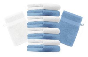 Betz Waschhandschuh »10 Stück Waschhandschuhe Premium 100% Baumwolle Waschlappen Set 16x21 cm Farbe hellblau und weiß« (10-tlg)