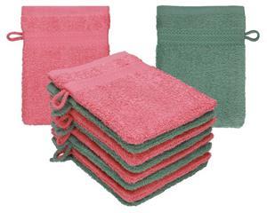 Betz Waschhandschuh »10 Stück Waschhandschuhe Premium 100% Baumwolle Waschlappen Set 16x21 cm Farbe Himbeere - tannengrün« (10-tlg)