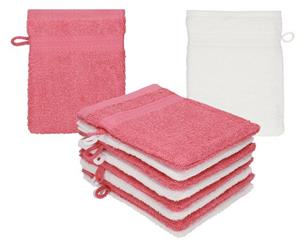 Betz Waschhandschuh »10 Stück Waschhandschuhe Premium 100% Baumwolle Waschlappen Set 16x21 cm Farbe Himbeere - weiß« (10-tlg)