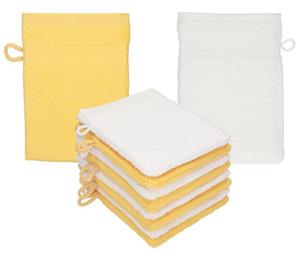 Betz Waschhandschuh »10 Stück Waschhandschuhe Premium 100% Baumwolle Waschlappen Set 16x21 cm Farbe honiggelb - weiß«