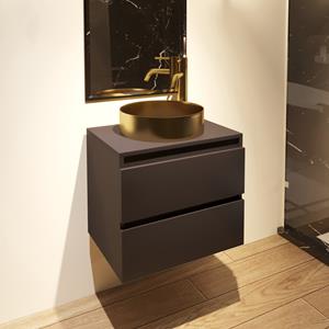 Fontana Vazano mat zwart badkamermeubel 60cm met ronde waskom mat goud
