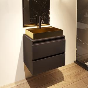 Fontana Maido mat zwart badkamermeubel 60cm met vierkante waskom mat goud