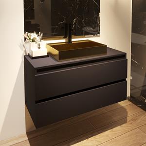 Fontana Maido mat zwart badkamermeubel 100cm met vierkante waskom mat goud