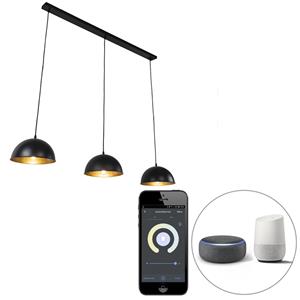 QAZQA Smart hanglamp zwart met goud 3-lichts incl. Wifi A60 - Magnax