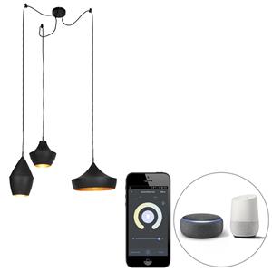 QAZQA Set van 3 smart hanglampen zwart met goud incl. Wifi A60 - Depeche