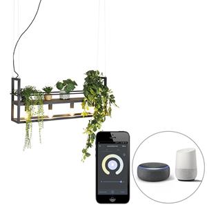 QAZQA Smart hanglamp zwart met hout en rek 4-lichts incl. Wifi A60 - Cage Rack