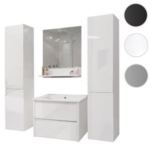 HWC Mendler Badezimmerset mit Waschtisch, Wandspiegel, 2x Hängeschrank weiß