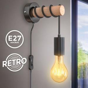 B.K.Licht LED Wandleuchte Industriell Metall Holz Retrolampe Vintage schwarz E27 Kabel