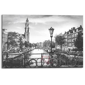 Leen Bakker Wandpaneel Amsterdamse grachten - zwart/wit - 90x60 cm