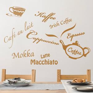 Klebefieber Wandtattoo Küchenspruch Kaffeesorten mit Kaffeekanne