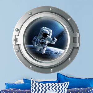 Klebefieber Wandtattoo 3D Bullauge - Astronaut im Weltall