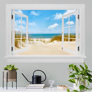 Klebefieber Wandtattoo Offenes Fenster Strand an der Nordsee