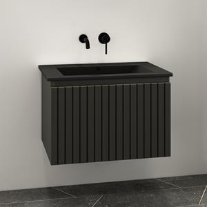 Fontana Lento zwart badkamermeubel ribbelfront zwarte wastafel 60cm geen kraangat