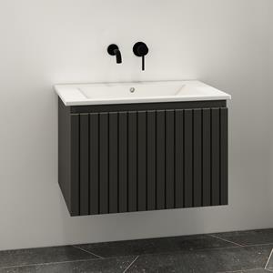 Fontana Lento zwart badkamermeubel ribbelfront witte wastafel 60cm geen kraangat