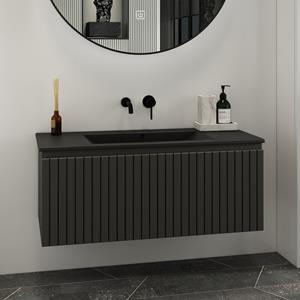 Fontana Lento zwart badkamermeubel ribbelfront zwarte wastafel 100cm geen kraangat