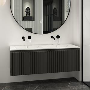 Fontana Lento zwart badkamermeubel ribbelfront witte wastafel 120cm geen kraangaten