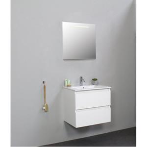 Adema Bella badmeubel met keramiek wastafel 1 kraangat met spiegel met licht 60x55x46cm Wit hoogglans SWGA60HWP1SPIL