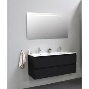 Adema Bella badmeubel met keramiek wastafel Zwart 2 kraangaten met spiegel met licht 120X55X46cm Zwart mat SWGA120MZP2SPIL