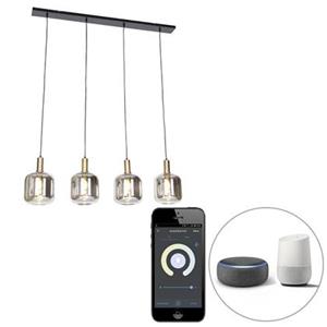 QAZQA Smart hanglamp zwart met smoke glas 4-lichts incl. Wifi A60 - Zuzanna