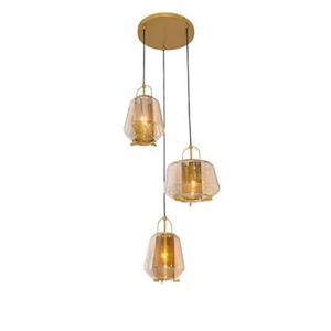 QAZQA Hanglamp goud amber glas rond 3-lichts - Kevin