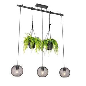 QAZQA Industriële hanglamp zwart 3-lichts - Flor