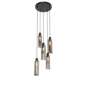 QAZQA Moderne hanglamp zwart met smoke glas 5-lichts - Stavelot