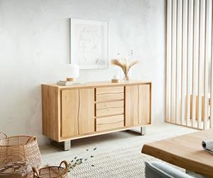 DELIFE Sideboard Live-Edge 150 cm Eiche Natur 3 Schübe 2 Türen