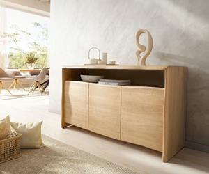 DELIFE Sideboard Live-Edge 145 cm Eiche Natur 3 Türen Massiv