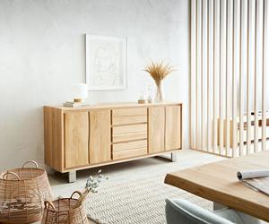 DELIFE Sideboard Live-Edge 170 cm Eiche natur 3 Schübe 4 Türen