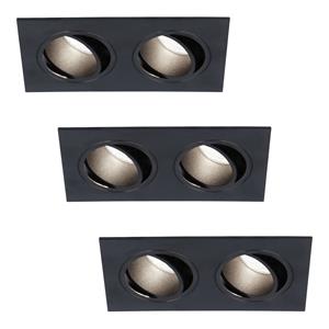 HOFTRONIC™ - Satz von 3 Mallorca Doppel-LED-Einbaustrahlers - schwenkbar - 6000K Tageslichtweiß - GU10 - 5 Watt - rechteckig - austauschbares Leuchtmittel GU10 - Deckenstrahler für In