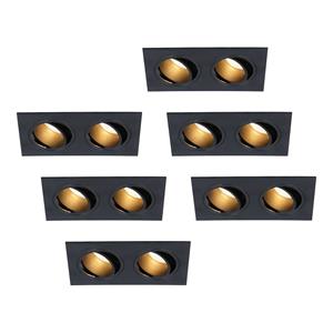 HOFTRONIC™ Set van 6 Mallorca dubbele LED inbouwspots vierkant - Kantelbaar - 2700K Warm wit - GU10 - 5 Watt - Rechthoekig - GU10 verwisselbare lichtbron - Plafondspot voor binnen - Zwart