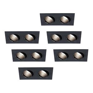 HOFTRONIC™ Set van 6 Mallorca dubbele LED inbouwspots vierkant - Kantelbaar - 6000K Daglicht wit - GU10 - 5 Watt - Rechthoekig - GU10 verwisselbare lichtbron - Plafondspot voor binnen - Zwart