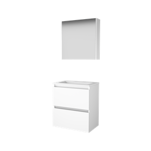 Basic Comfort 39 badmeubelset met spiegelkast, greeploze wastafelonderkast met 2 lades en acryl wastafel zonder kraangaten 60 x 39 cm, ice white