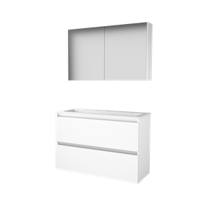 Basic Comfort 39 badmeubelset met spiegelkast, greeploze wastafelonderkast met 2 lades en acryl wastafel met 1 kraangat 100 x 39 cm, ice white