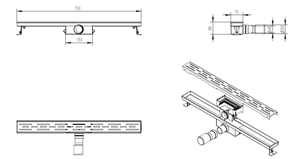 Sub Eco douchegoot zonder flens 70 cm, RVS