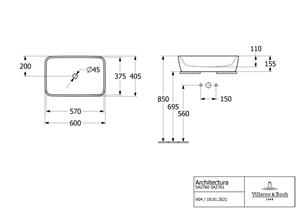 Architectura - Aufsatzwaschbecken, 600x405 mm, ohne Überlauf, alpinweiß 5A276101 - Villeroy&boch