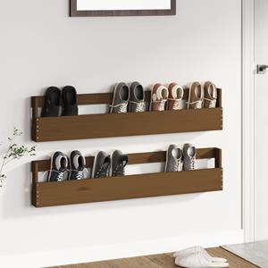 vidaXL Wand-Schuhregale 2 Stk. Honigbraun 110x9x23cm Massivholz Kiefer 