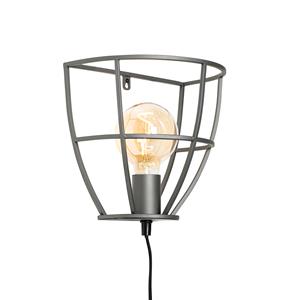 QAZQA Industriële wandlamp zwart met hout en schakelaar - Arthur