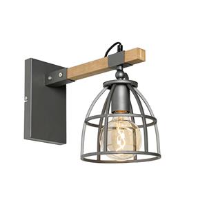 QAZQA Industriële wandlamp zwart met hout verstelbaar - Arthur