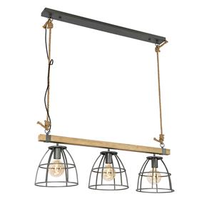 QAZQA Industriële hanglamp zwart met hout 3-lichts - Arthur