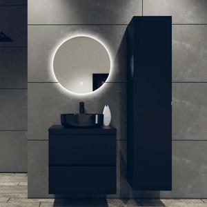 Fontana Proma badkamermeubel 60cm met zwarte waskom en LED spiegel zwart mat