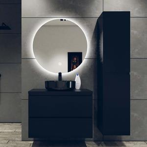 Fontana Proma badkamermeubel 80cm met zwarte waskom en LED spiegel zwart mat