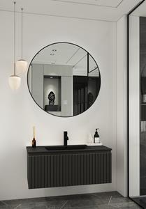 Fontana Lento zwart badmeubel ribbelfront 100cm met zwarte wastafel 1 kraangat en ronde spiegel