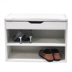 VDD Schoenenrek hal bankje - open schoenenkast - met opklapbaar zitkussen Wit