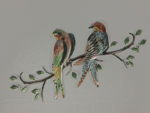 Sam. B.V. Metalen wanddecoratie twee gekleurde vogels